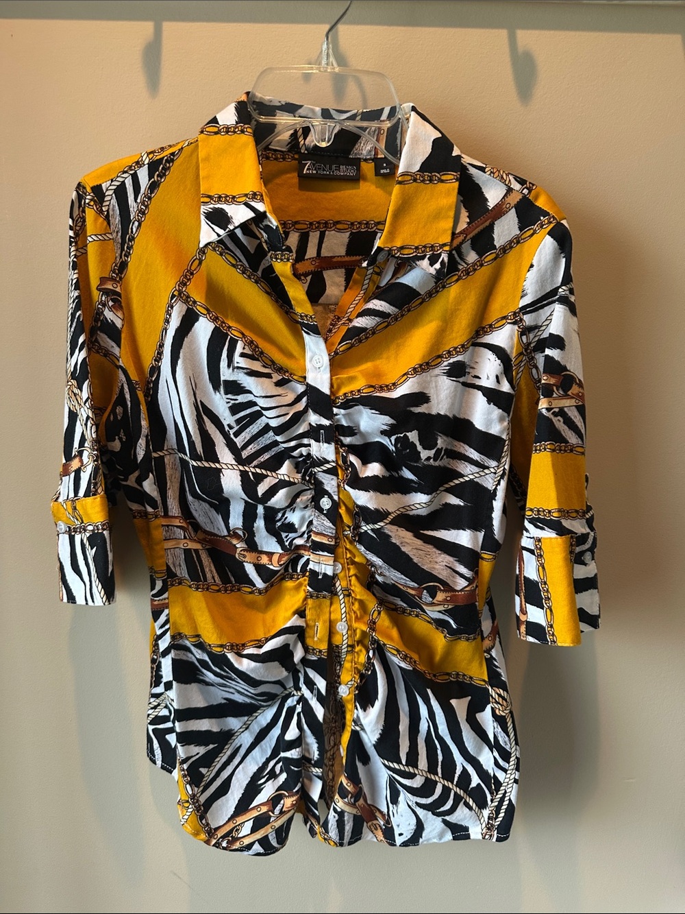 Zanetti Yellow Zebra Print Button-Up Women's Top